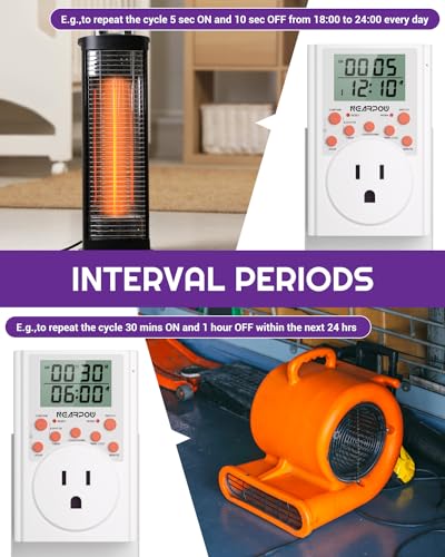 Timer Outlet, Nearpow Multifunctional Infinite Cycle Programmable Plug-in Digital Timer Switch with 3-Prong Outlet for Appliances, Energy-Saving Timer, 15A/1800W - color: Orange
