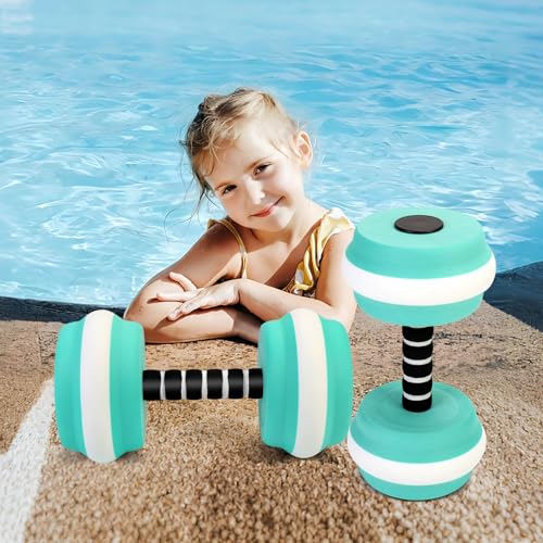 Aquatic Exercise Dumbbells, 2PCS Water Weights for Pool Exercise, Water Aerobics Equipment, High-Density EVA-Foam Pool Weights Dumbbells for Weight Loss, Pool Fitness, Water Exercise - color: Cyan