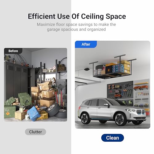 FLEXIMOUNTS 3x6 Overhead Garage Storage Adjustable Ceiling Rack 72" Length x 36" Width x 40" Height, 450lbs Weight Capacity, Black, Classic Series - color: Black, size: 3x6 ft