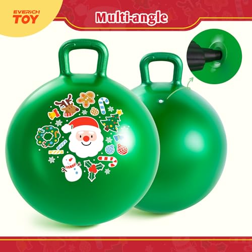Hopper Ball for Kids 18In Sit On Bouncy Balls with Handle for Indoor Outdoor Active Play, Green Christmas Inflatable Boys Girls Gifts for 4 5 6 7 8 Years Old with Christmas Reindeer Ears - color: Green Christmas, size: Age:4-8(18''/45cm)