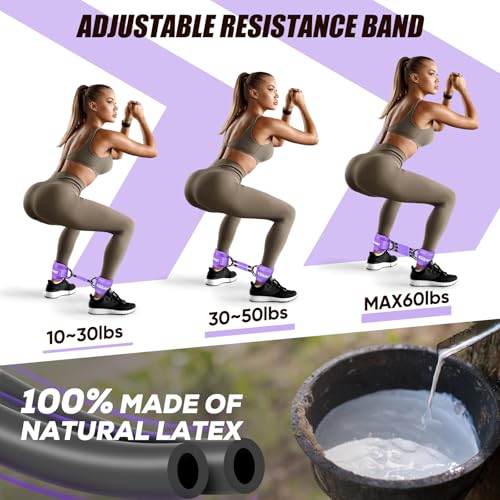 KUZARO Ankle Resistance Bands with Cuffs, Ankle Weights Bands for Working Out, Women Leg and Glutes Workout Equipment, Exercise Bands for Kickbacks, Butt and Booty Trainer, Home Gym Fitness Equipment - color: Purple