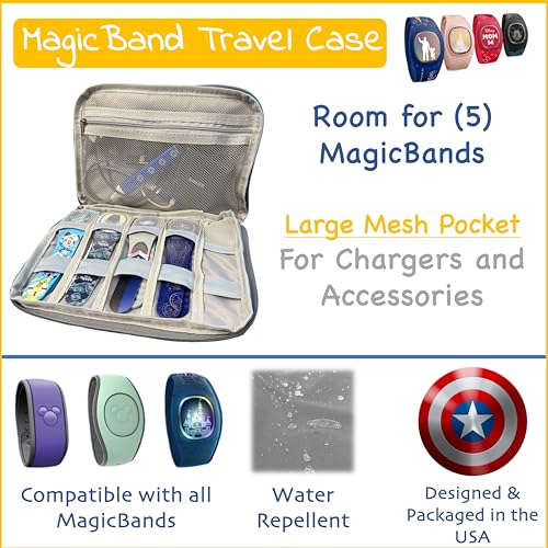 MagicBand+ Travel Case. Includes 5 MagicBand Protectors and 20 Custom Park/Ship-Themed Stickers. Disney World Accessories for Trip. Disney Cruise Essentials.