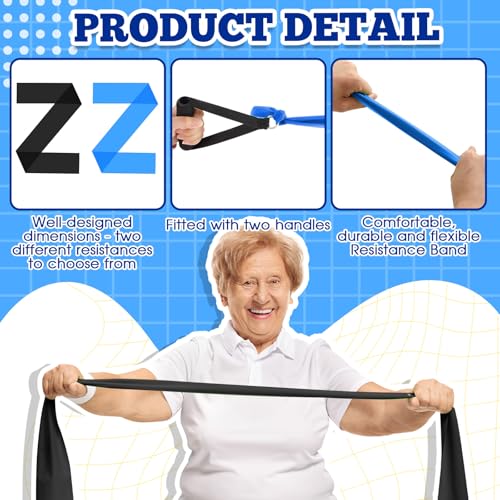 2 Pcs Resistance Band with Handles Chair Exercise Equipment for Seniors Physical Therapy Band Gifts for Elderly Women Rehab, Physical, Grandma, Grandpa - color: Blue,Black