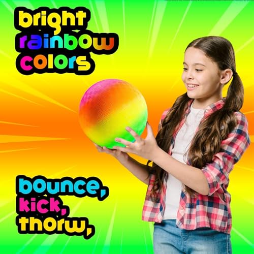 PlayBolt Rainbow Playground Ball - 8.5Inch (Pack of 1) Rubber Bouncy Inflatable Balls for Kids and Adults, Indoor and Outdoor Games, Kickball, Dodgeball, Four Square, and More - size: 8.5-Inch - Pack of 1