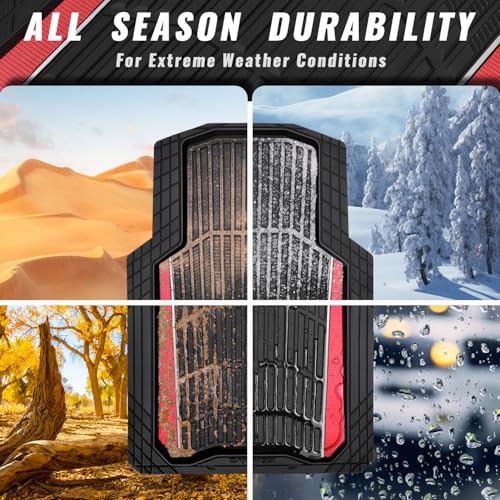 CAR PASS Heavy Duty Rubber Car Floor Mats, Deep Waterproof Car Floor Mats All Weather, Aluminum Film Floor Mats for Cars Non-Slip Universal Trim to Fit for SUVs Trucks Sedans Vans, Black Red Metallic - color: Black Red
