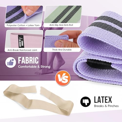 Fabric Resistance Band Set with Exercise Guide, 3 Levels for Hip and Glute | For women and men; 3 resistance levels with an exercise guide for legs, squats, yoga, fitness, and physical therapy - color: Morandi Colors - green, purple, pink