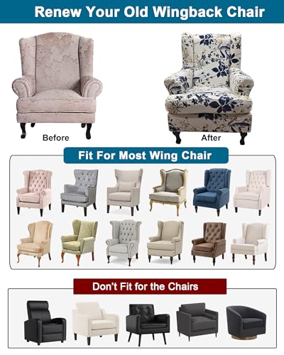 CRFATOP 2 Piece Stretch Wingback Chair Cover Printed Wing Chair Slipcovers Spandex Fabric Wingback Armchair Covers with Elastic Bottom for Living Room Bedroom Wingback Chair,C23 - color: Color C23