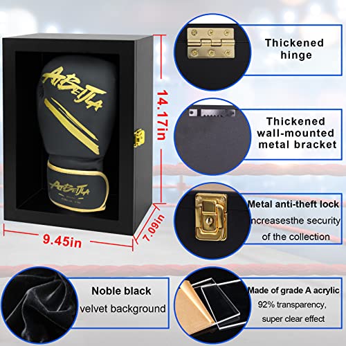 Boxing Glove Display Case for Boxing Glove Baseball Mitt Wall Mount Lockable Showcas Holder Full Size pro UV Protected Clear Acrylic Holder Stand Box for Signed Boxing Glove Protection