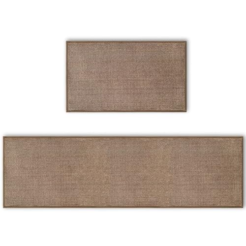 Artoid Mode Washable Kitchen Rugs and Mats Set of 2, Non-Skid Rubber Absorbent Kitchen Mats for Floor Front of Sink Hallway- 17x29 and 17x60 Inch - color: Coffee, size: 17" x 29" /17" x 60"