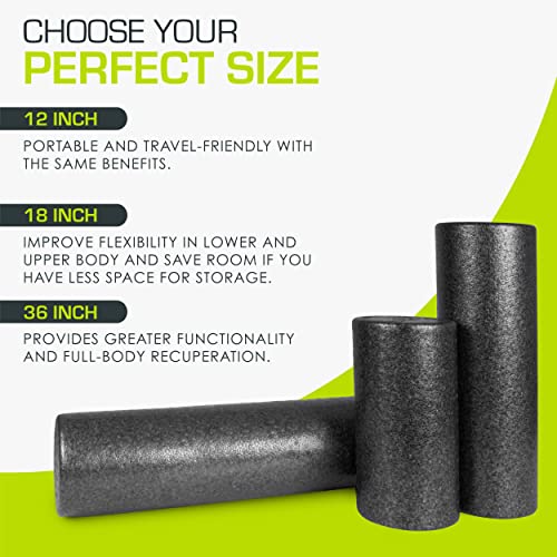 ProsourceFit High Density Foam Rollers 12 - inches long, Firm Full Body Athletic Massage Tool for Back Stretching, Yoga, Pilates, Post Workout Muscle Recuperation, Black - color: Black, size: 12"H x 6"D