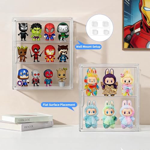 3 Tier Acrylic Display Case for Figures, Wall-Mounted Clear Storage Organizer Box with 2 Movale Plates & Magnetic Door, Display Cases for Collectibles Action Figure, 2 Pack - size: Standard 2 Pack