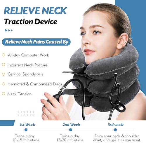 Neck Stretcher, Cervical Traction Device, Neck Traction Device, Neck Pain Relief, Adjustable Inflatable Neck Brace & Neck Stretcher, Neck Decompression Home Use (Dark Gray) - color: Dark Gray