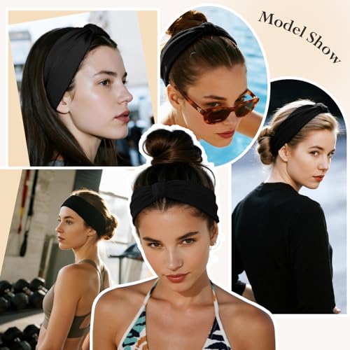 HSEM Headbands for Women, Wide Elastic Head Bands, Non-Slip Thick Hair Bands, Sports Stretchy Sweat Bands, Large Knotted Soft Headband for Washing Face, Makeup, Workout, Spa, Fashion, 6-Pack Black - color: 6 Pcs Black