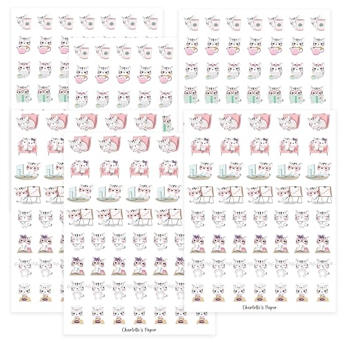 Cute cat chore stickers icons, waterproof, removable, workout coffee errands planner journal calander, 104 stickers, Stay Happy, Planner (Matte Vinyl, 6 Sheets)