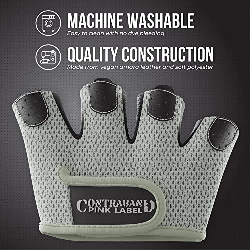 Contraband Pink Label 5537 Womens Micro Weight Lifting Gloves w/Grip-Lock Silicone Padding (Pair) - Minimalist Half Gloves - Apple Watch Friendly - color: Gray, size: Medium
