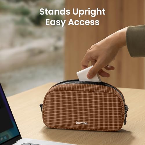 tomtoc Electronics Organizer Travel Case Performance, Water Resistant Bag Cable Tech Pouch Accessories, Carry Storage for Cord, Phone, Cables, Airpods, USB Flash Drive, Daily Items - color: Brown Plaid, size: Small