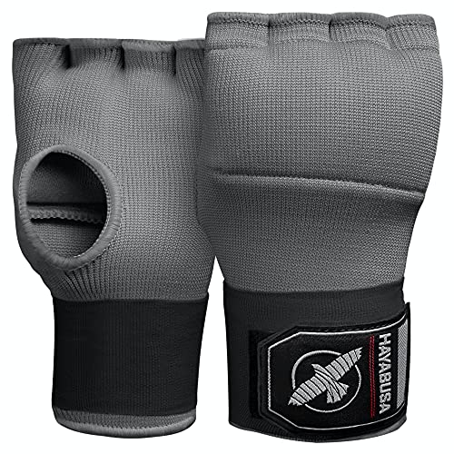 Hayabusa Quick Gel Hand Wrap Boxing Gloves | Slip-On Design, Padded Knuckle Protection, Hook and Loop Closure, Muay Thai Kickboxing, Men and Women, Sparring - color: Grey, size: Medium
