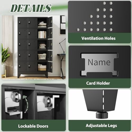 Metal Lockers for Employees-15 Doors Storage Locker with Shelves and Lockable Steel Cabinet for School,Gym,Office,Staff,Assembly Required,Black - color: Black, size: 15Doors