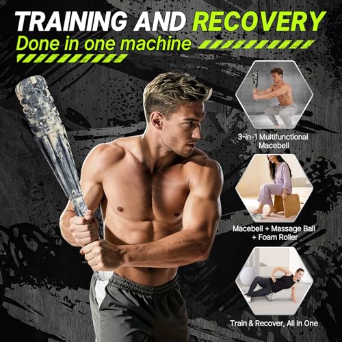 Weighted Mace Club Macebell, 3-in-1 with Built-in Massage Ball & Foam Roller, Full Camouflage Rubber Coated, 4.5-26.5LB for Full Body Strength Training & Post-Workout Muscle Relief - size: 9 Pound