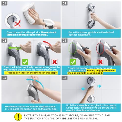 TAILI Shower Handles for Elderly Suction, 2 Pack 12 Inch Shower Grab Bars for Seniors, Grab Bars for Bathtubs and Showers, No Drilling Removable Safety Shower Grip, Silver,G9 - color: Silver, size: 12.2"