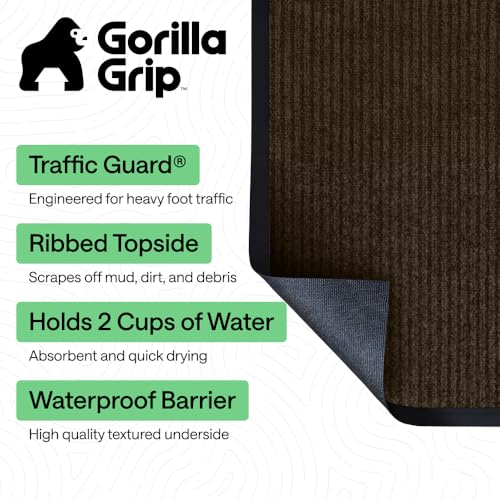 GORILLA GRIP Waterproof Traffic Guard Door Mat, Indoor and Outdoor Heavy Duty Entryway Mats, Strong Backing Commercial Utility Rugs, Office Hallway, Garage and Patio, Low Profile Runner, 29x17, Brown - color: Brown, size: 29" X 17"