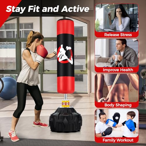 Goplus Freestanding Punching Bag, 70" Heavy Boxing Bag w/Fillable Base, 12 Suction Cups, Shock Absorbers, Kickboxing Bag with Stand for Men Women Adults Teens MMA Boxing Training Muay Thai