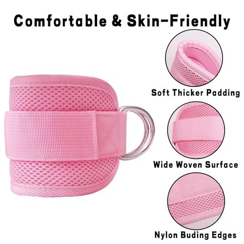 Fitness Ankle Straps for Cable Machines, 2 Pack Comfortable Adjustable Padded Ankle Wrist Cuffs, Kickback Glute Workouts for Men Women, D-Ring Leg Straps with Neoprene Padding - color: yy-Pair -pink