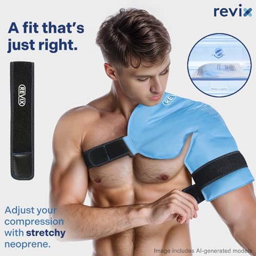 REVIX XL Shoulder Ice Pack for Rotator Cuff Reusable Gel Cold Wrap for Shoulders Injuries and Surgery, Soft Plush Lining, Flexible and Long Lasting - size: XL, style: Blue