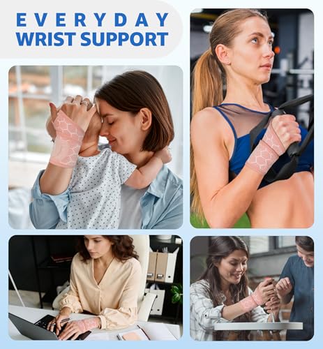 HiRui Upgraded 3D Knit Breathable Wrist Brace Wrist Wrap, Extended Length Adjustable Compression Strap, Elastic Support for Wrist Pain Relief, Carpal Tunnel, Sports, Gym & Daily Use (2, Pink) - color: Pink