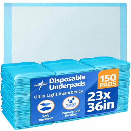 Medline Light Absorbency Underpad, 23" x 36", 150 Count, Disposable Bed, Furniture & Surface Protection, For Kids, Adults, Elderly, Puppy Pad, Changing Pad, Incontinence Pee Pad, Chucks - size: 23" x 36" (150 Count)