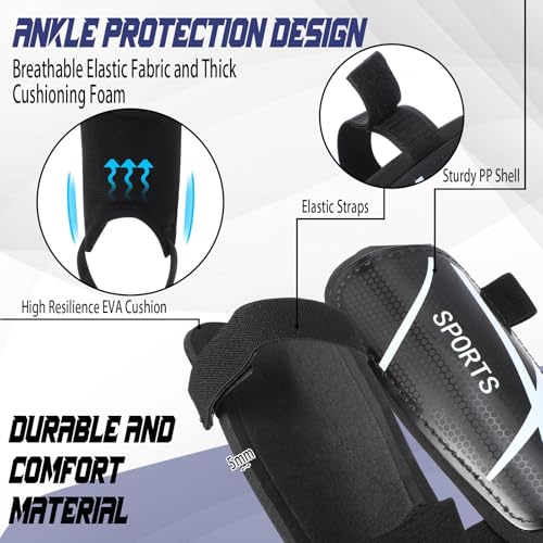 Soccer Shin Guards and Socks Kids Youth Lightweight Soccers Pads Defender with Ankle Protection Ski Shin Guards Football Equipment for Age 4-14 Toddler Boy Girl - color: Black, size: Small