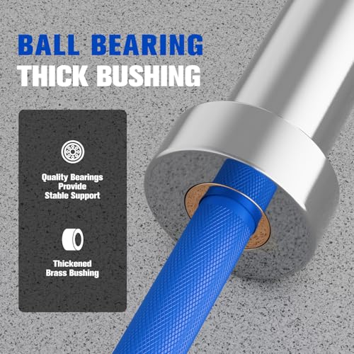 RitFit Elite 7ft Olympic Barbell, Robust 45lb Barbell for Weightlifting and Powerlifting, Superior Olympic Bar with Exceptional 500lbs Load Capacity, Weight Bar for 2” Standard Plates - color: Silver/Blue, size: 6.6 ft 900 lb 33 lb without Collar