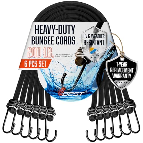 Heavy Duty Bungee Cords with Hooks - UV and Weather Resistant, 200 lb Capacity - 6PC Assorted Sizes Set Includes 12", 24", 36" for Cargo, Moving, Camping - size: 2x12”, 2x24”, 2x36” (6 Piece Set)