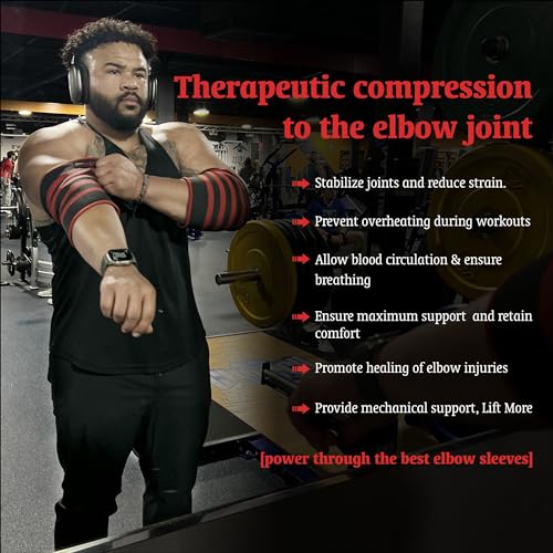 Beast Power Gear Elbow Sleeve (Pair) Dual-Ply Elbow Support & Compression for Powerlifting Weightlifting Heavy Bench Press Men & Women (Black/Red, X-Large) - color: Black/Red, size: X-Large