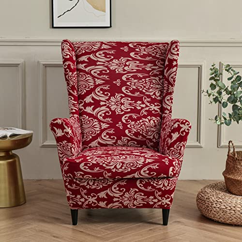 NILUOH Wingback Chair Slipcover 2 Pieces, Stretch Spandex Wingback Chair Covers Washable Slipcover for Wingback Armchairs Non-Slip Furniture Protector with Elastic Bottom for Living Room - color: 38