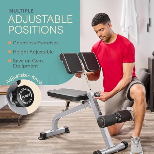 Lifepro SculptTrainer Roman Chair – 20+ Exercises, Foldable, 330 lb Cap | Hyperextension, hip thrusts, sit-ups & back extensions, 10 height positions, padded seat + dual rollers, alloy steel - color: Silver, size: Large