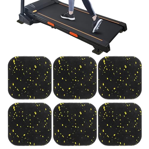 PRETYZOOM 6 Pcs High-Density Rubber Shock Absorbing Treadmill Mats, Non-Slip Vibration Damping Pads for Floor Protection and Soundproofing, Exercise Equipment Pads for Home Gym Use