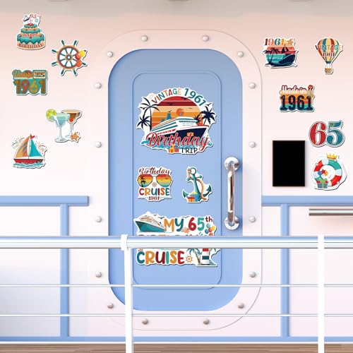 Wxiben Cruise Door Decorations Magnetic - 18 Pcs 65th Birthday Cruise Door Magnets Cheers to 65 Years Old Carnival Cruise Ship Door Decoration Happy 65th Birthday Stickers for Party Cabin Fridge Decor - style: 65th Birthday