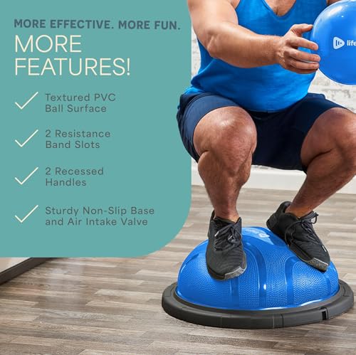 Lifepro Horizon Half Balance Ball Trainer with 440 lb Capacity Stability | half balance ball for full-body training, core strengthening and home gym fitness routines. Includes a pilates ball - color: Blue