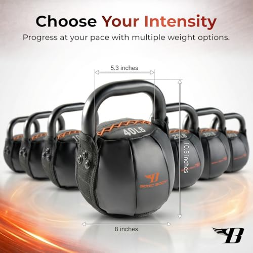 Bionic Body by Kim Lyons Soft Kettlebell with Handle | Soft Weight for Strength Training, Conditioning, Core & Full Body Workouts | Ergonomic Grip | Home Gym, Cross Training, HIIT & Functional Fitness Equipment - style: Orange - 40 LB