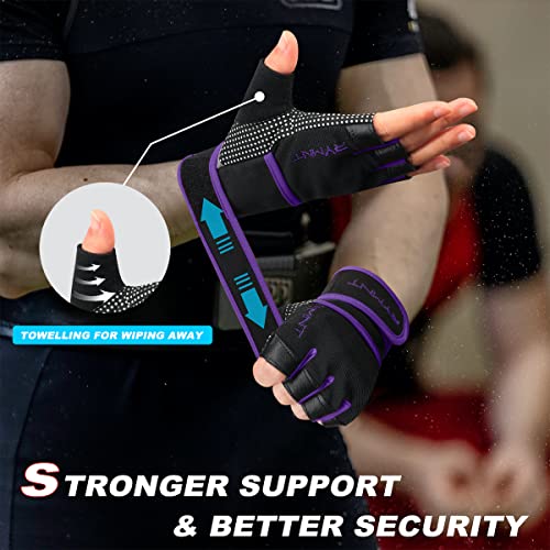 Workout Gloves with Wrist Wrap Support, Weight Lifting Gloves with Full Palm Protection & Extra Grip for Men Women Gym Exercise, Fitness, Weightlifting, Pull ups - color: Purple, size: Small