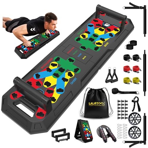 IUT Push Up Board, Portable Home Workout Equipment, All-in-One Fitness Exercise Equipment for Home Gym, Full Body Strength Training Equipment with Pilates Bar, Resistance Bands, Ab Roller for At Home Workout