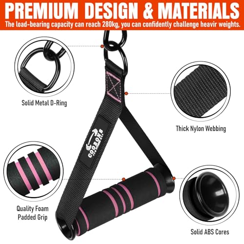 Heavy Duty Exercise Handles, Gym Cable Handles for Cable Machine Attachments, D Handle Cable Attachments, Handles for Resistance Bands, Workout Accessories, Fitness Equipment for Home Gym - color: Black Pink