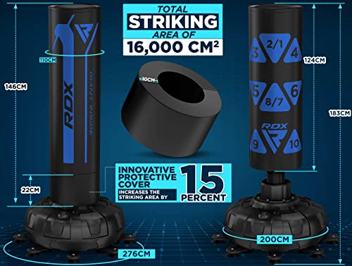 RDX XXL 330LBS Target Freestanding Punching Bag with Cover & Gloves – 72” Adult Heavy Pedestal Punch Bag Set - 17 Suction Cup 8 Extended Legs Stand Base - Kick Boxing MMA Muay Thai Home Gym Fitness - color: BLUE