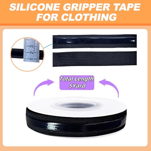 5/8 Inch Black Silicone Gripper Elastic Band Tape - Stretch Waistband for Underwear, Wig Caps, Sewing, DIY Clothing & Craft Accessories