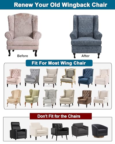 CRFATOP Waterproof Wing Chair Slipcovers 2 Piece Stretch Wingback Chair Cover Spandex Fabric Wingback Armchair Covers with Elastic Bottom for Living Room Bedroom Wingback Chair,A21 - color: Color A21