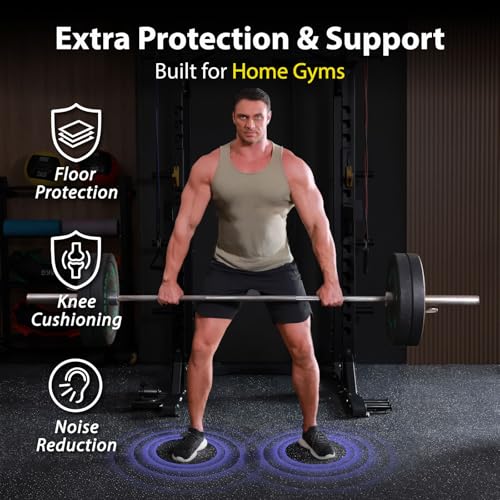 AIRHOP 1'' Ultra-Thick 48 Sq Ft Rubber Top Gym Flooring for Home Gym, 12 Tiles High Density EVA Foam Exercise Mats, Interlocking Puzzle Mats for Home Workout, Floor & Equipment Protection, Black/White - color: Black/White, size: 48 Sq Ft (12 Tiles)