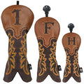 Craftsman Golf Cowboy Western Retro Brown Durable Golf Headcover Head Cover fits up to 460cc Driver for Fairway Wood Hybrids Rescue Putter Protector - style: 3pcs golf club head covers