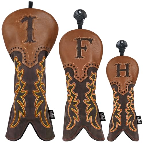 Craftsman Golf Cowboy Western Retro Brown Durable Golf Headcover Head Cover fits up to 460cc Driver for Fairway Wood Hybrids Rescue Putter Protector - style: 3pcs golf club head covers