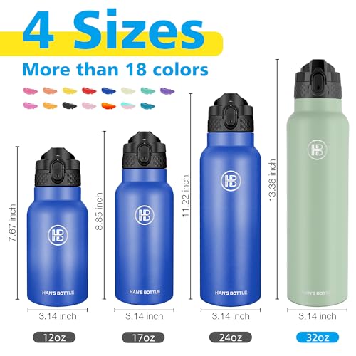 Han's Bottle Sports Water Bottle - 32 Oz, Straw Lid, Leak Proof, Vacuum Insulated Stainless Steel, Double Walled, Thermo Mug,Pine Green - color: Pine Green, size: 32 Ounces